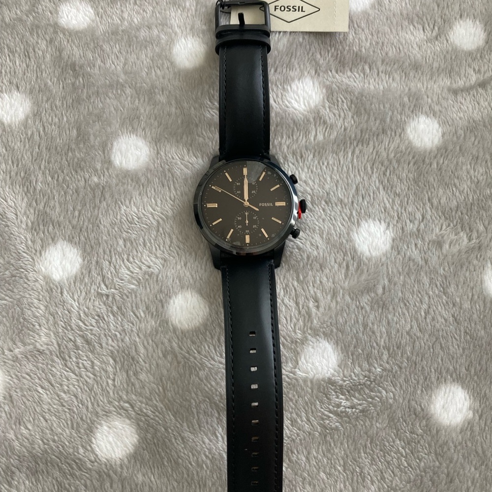 Fossil Black Chronograph Leather Watch BNWT